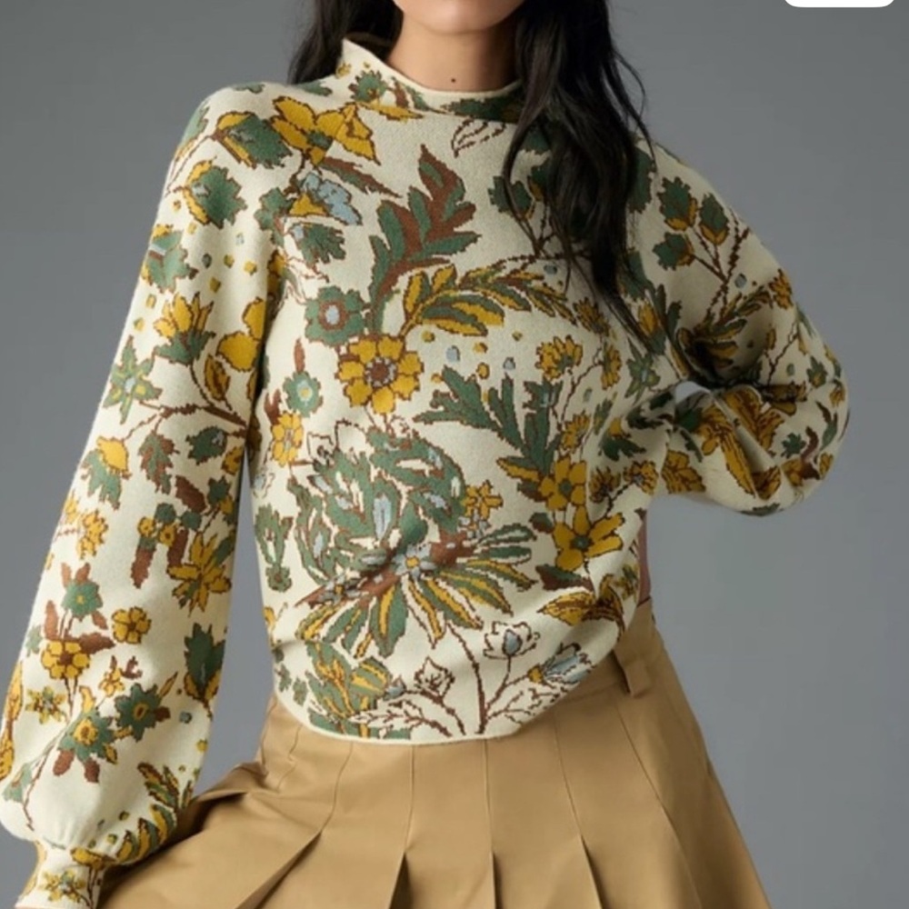 Anthropologie Beatriz high neck floral Multicolor Sweater